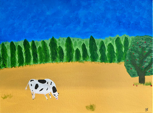 Canvas - Countryside Palette: Cow and Apple Tree (ORIGINAL)