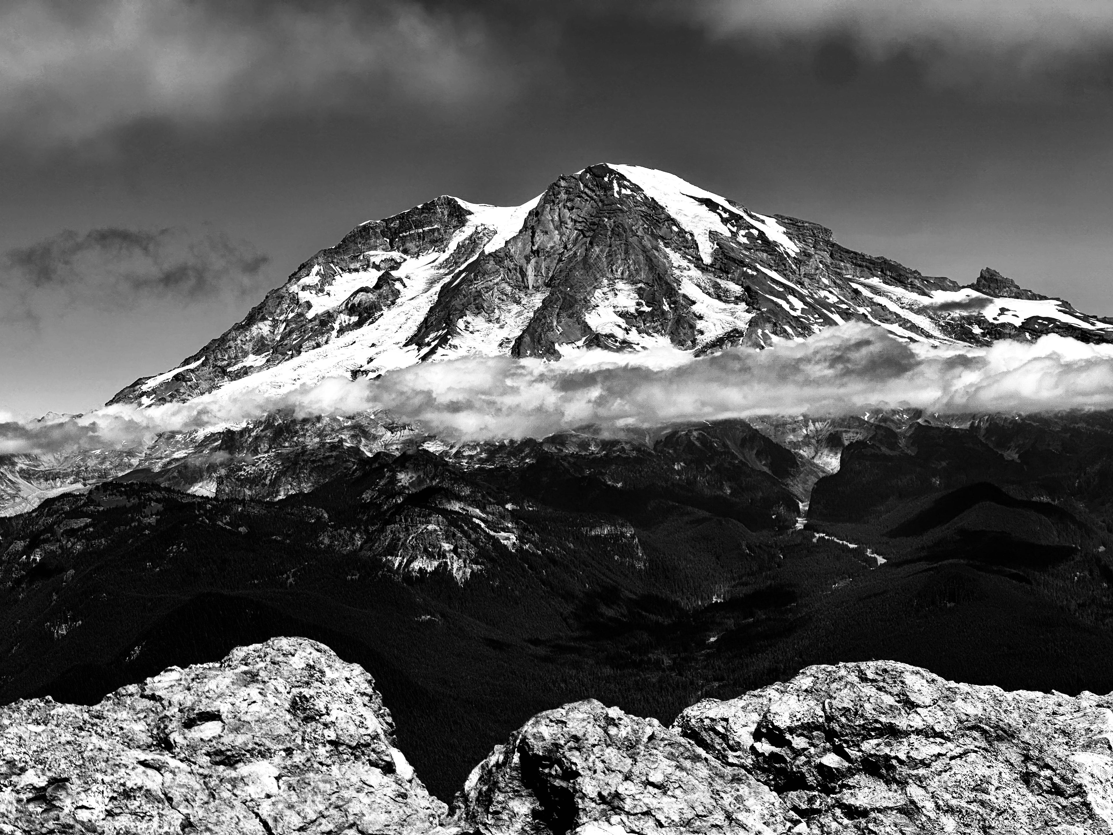 Black and white image of Mt.Rainier